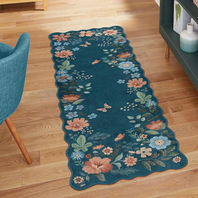 Lahome Floral Rugs for Entryway, 2x4 Washable Kitchen Rugs Ultra-Thin, Non Slip