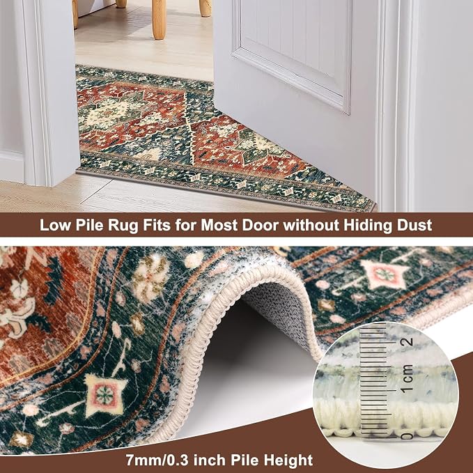 Yamaziot Washable Runner Rug, 3x8 Non-Slip Boho Vintage Hallway Rug