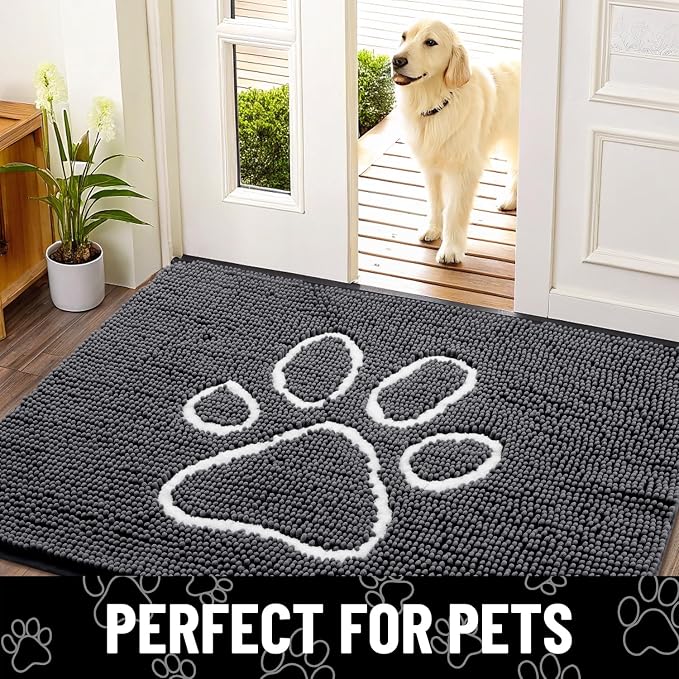 Smiry Dog Door Mat for Muddy Paws, Absorbent Dirt Trapper Non Slip Quick Dry