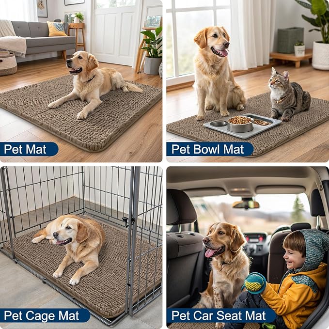 Smiry Dog Door Mat for Muddy Paws 48x30, Absorbent Dirt Trapper, Non-Slip