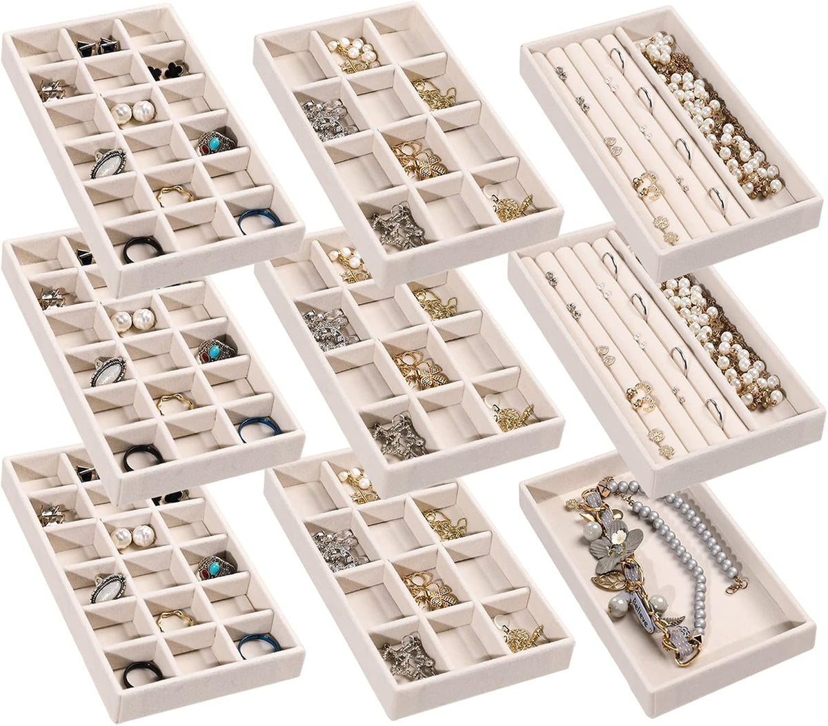Frebeauty Jewelry Trays for Drawer,Set of 9 Jewelry Organizer and Storage