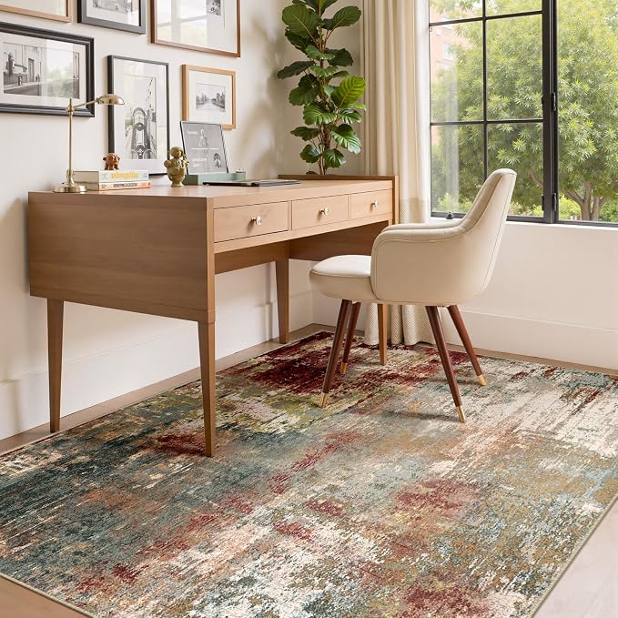 RELEANY Washable Area Rugs 4'x6' Non-Slip Modern Abstract Soft