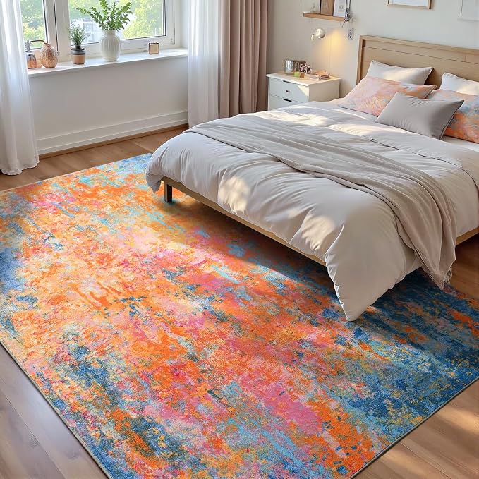 Ompaa Living Room Rug 5x7 Rainbow Area Rugs Washable Boho Colorful Rug Non Slip