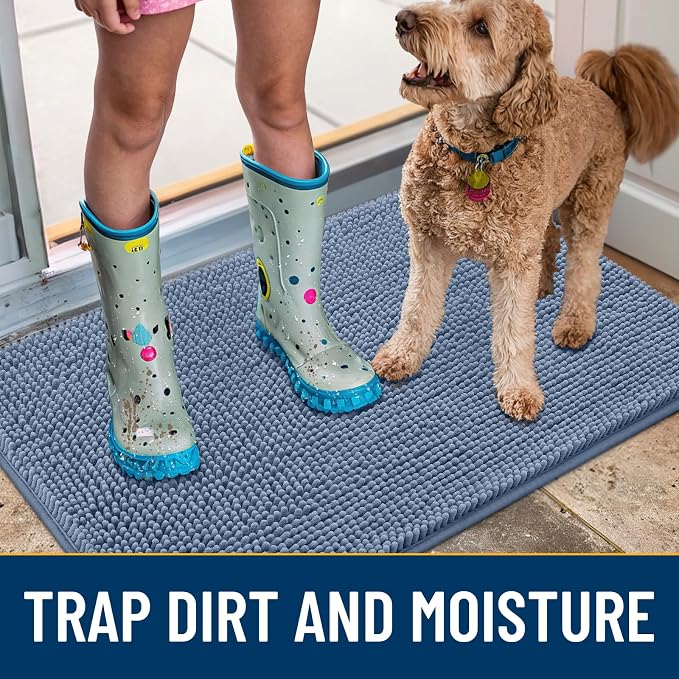 Smiry Dog Door Mat for Muddy Paws 34x21, Absorbent Dirt Trapper, Non-Slip