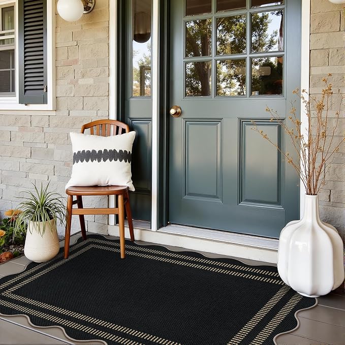 Modern Easy Jute 3x5 Outdoor Patio Rug, Farmhouse Neutral Non Slip Carpet