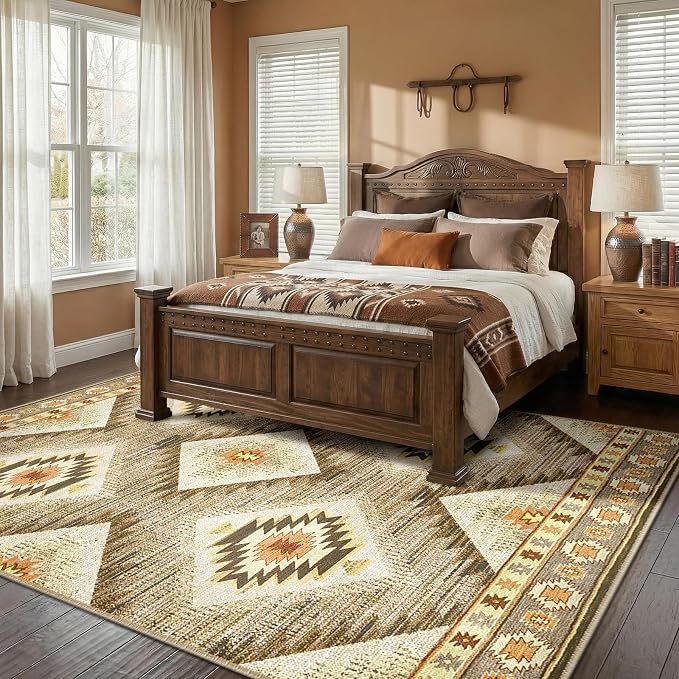 Area Rug 5x7 Rug Machine Washable Non-Slip Low Pile Print Pattern Western Rug