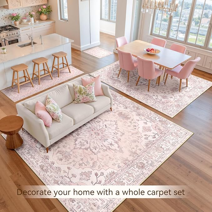 RELEANY Area Rugs 5'x8' Washable Non-Slip, Floral Vintage Distress Medallion