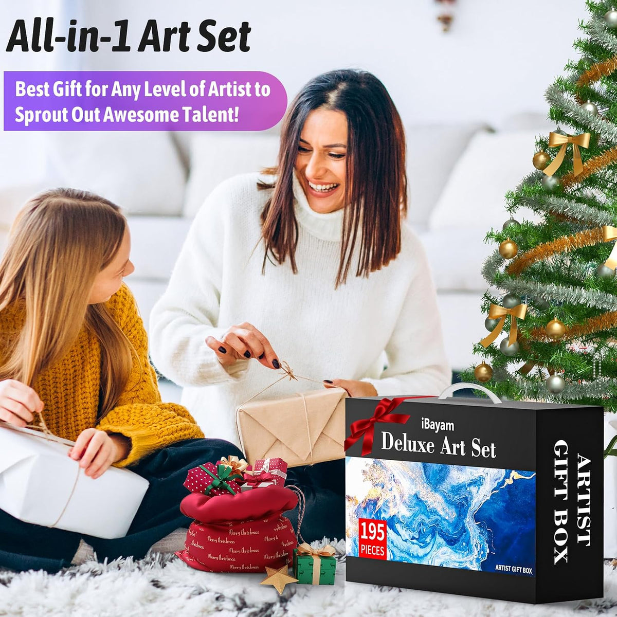 iBayam 195PCS Art Supplies Kit, Sketch Book, Acrylic Pad, Watercolor Pad