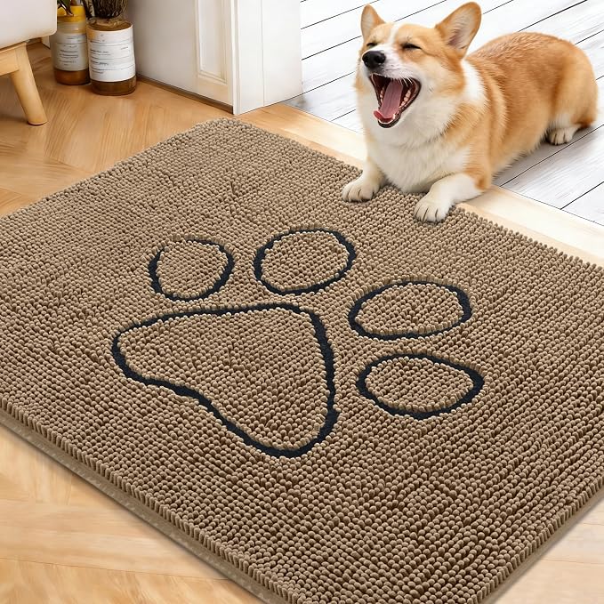 OLANLY Dog Door Mat for Muddy Paws 40x32, Paw Print Design, Absorbs Moisture