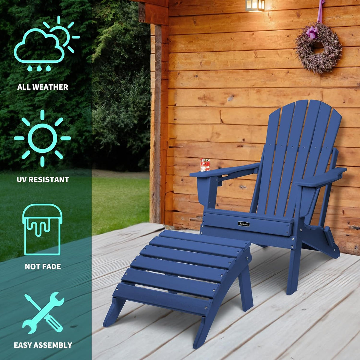 Folding Adirondack Ottoman Set of 2, Outdoor Foot Rest, Patio Footstool