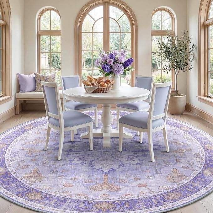 RELEANY Area Rugs Round 10ft Washable Non-Slip, Floral Vintage Distress