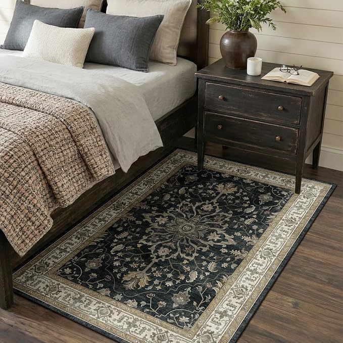 RELEANY Area Rugs 3'x5' Washable Non-Slip, Floral Vintage Distress Medallion