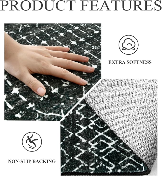 Lahome Moroccan Black Rug for Living Room Washable Area Rug 5x7 Non-Slip