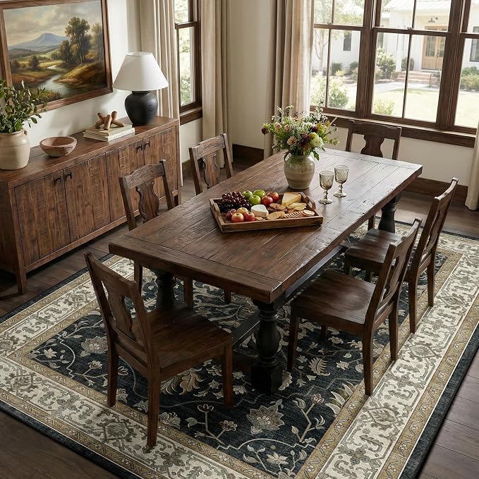 RELEANY Area Rugs 7'x10' Washable Non-Slip, Floral Vintage Distress Medallion