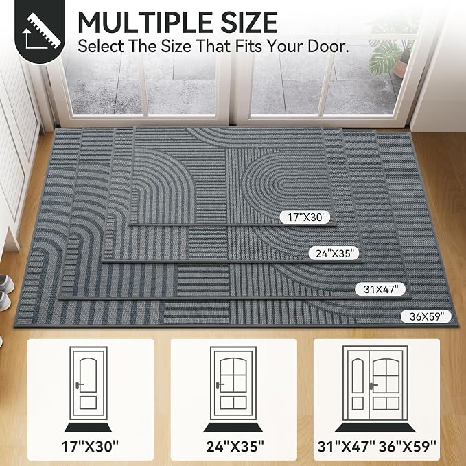 Front Door Mat 24''x35'', Absorbent Dirt Resist Washable Non Slip Low-Profile