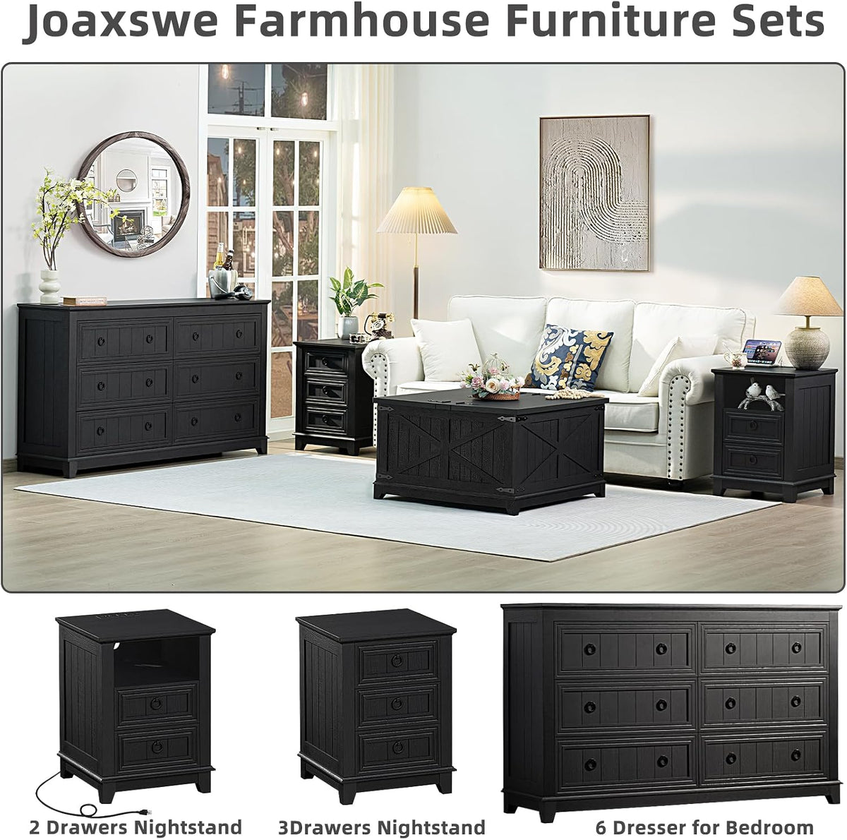 Joaxswe 54'' Dresser for Bedroom, Farmhouse 6 Drawers Dressers