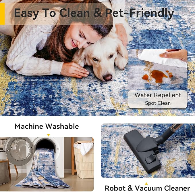 RELEANY Washable Area Rugs 2x7 Non-Slip Modern Abstract Soft