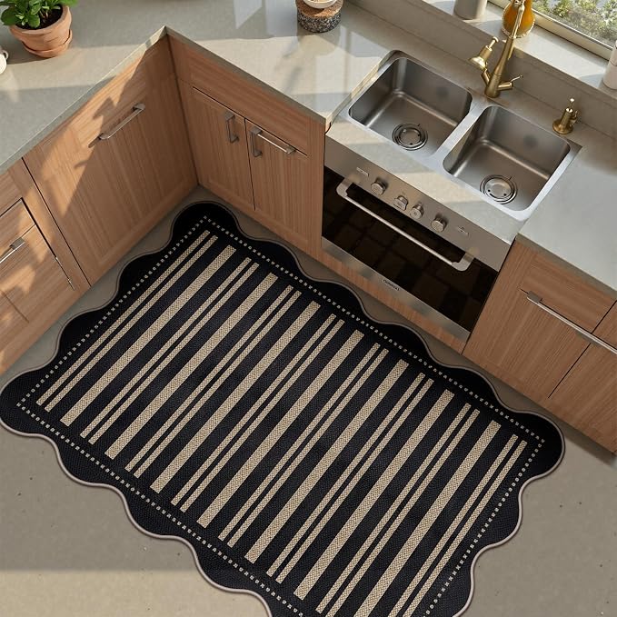 Striped Easy Jute Front Door Mat, 2.6x4 Washable Entryway Rug Non Slip Small