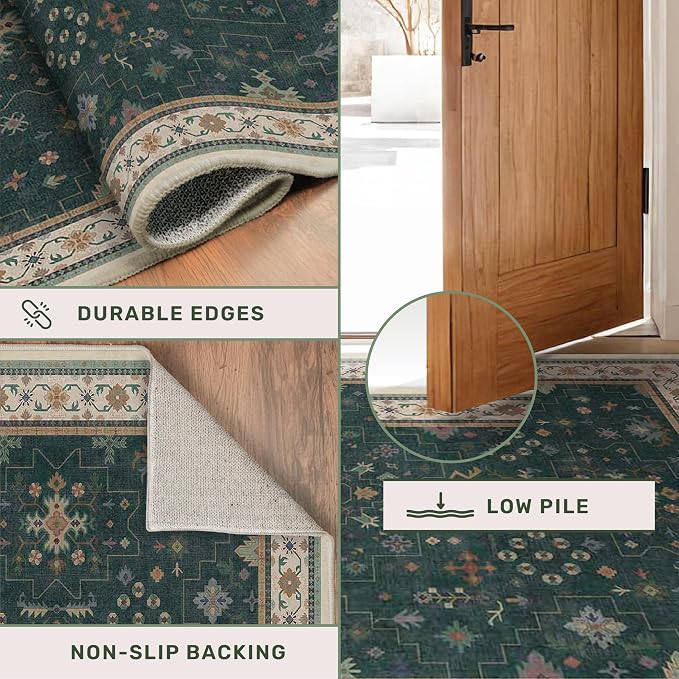Hazo Haus Dark Green Vintage Living Room Rug 9x12