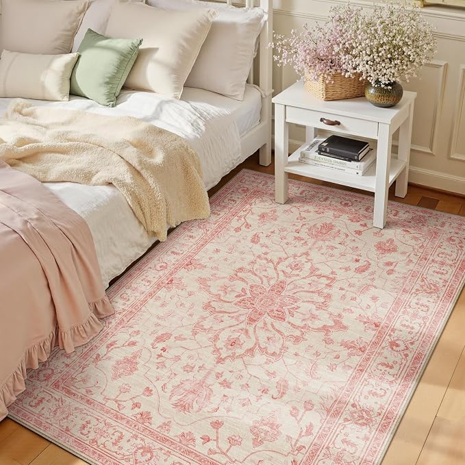 RELEANY Area Rugs 3'x5' Washable Non-Slip, Floral Vintage Distress Medallion