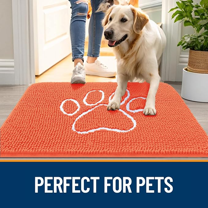 OLANLY Dog Door Mat for Muddy Paws 36x24, Paw Print Design, Absorbs Moisture