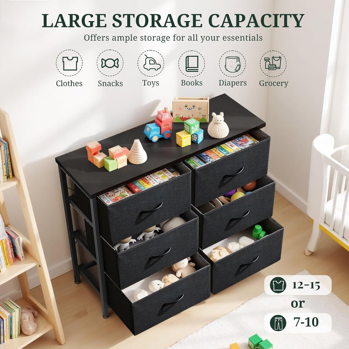 6-Drawer Dresser for Bedroom, Anti-Tip Wide Storage Organizer