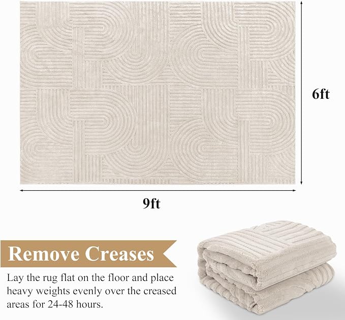 Pauwer 6x9 Washable Area Rugs for Living Room Modern Beige Solid Color Soft