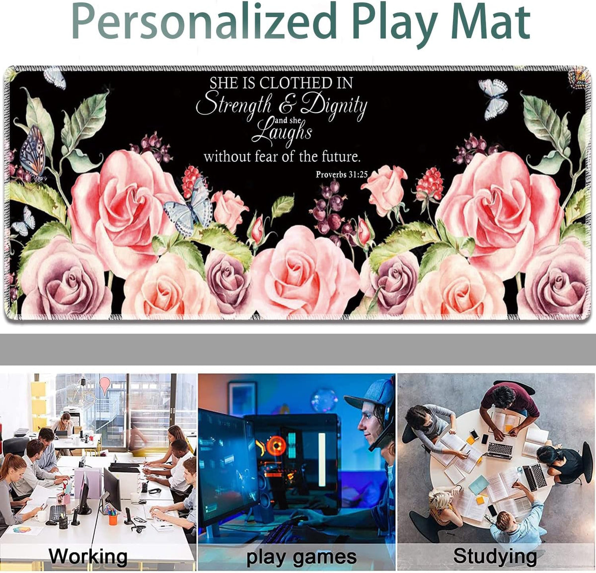Large Gaming Mouse Pad + Keyboard Wrist Rest + Wrist Support + Coaster Set, Memory Foam Ergonomic for Easy Typing, XXL Extended Gaming Mouse Pad Table Pad - Proverbs 31:25 Flower