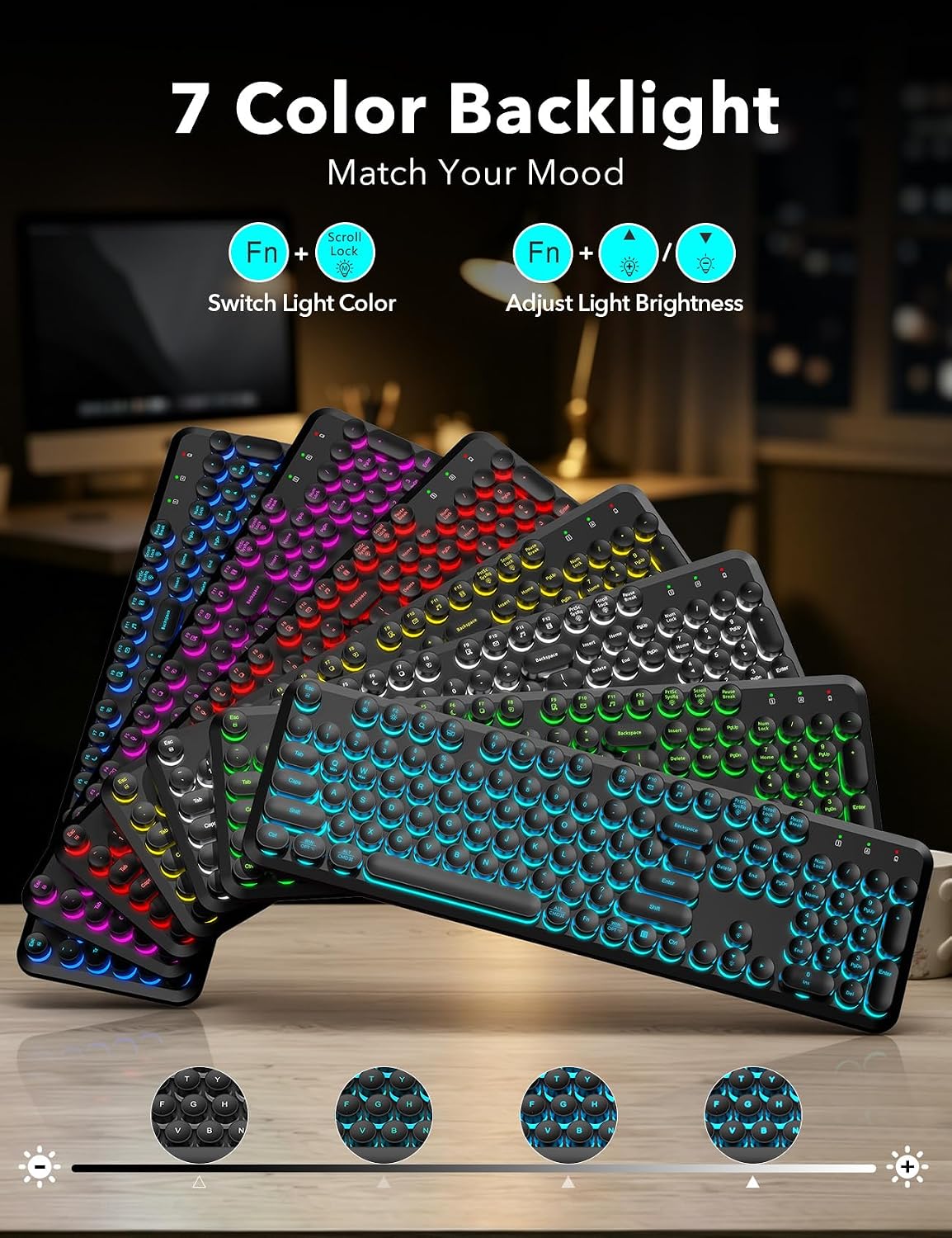 Wireless Keyboard and Mouse Backlit - Round Keycaps, Magnetic Wrist Rest