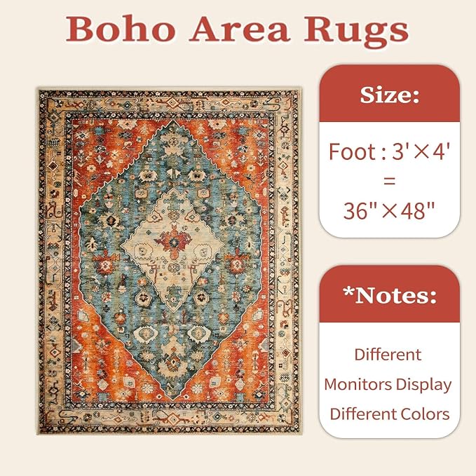 SERISSA Boho Area Rug for Entryway, 3x4 | Washable, Ultra Soft Print Distressed