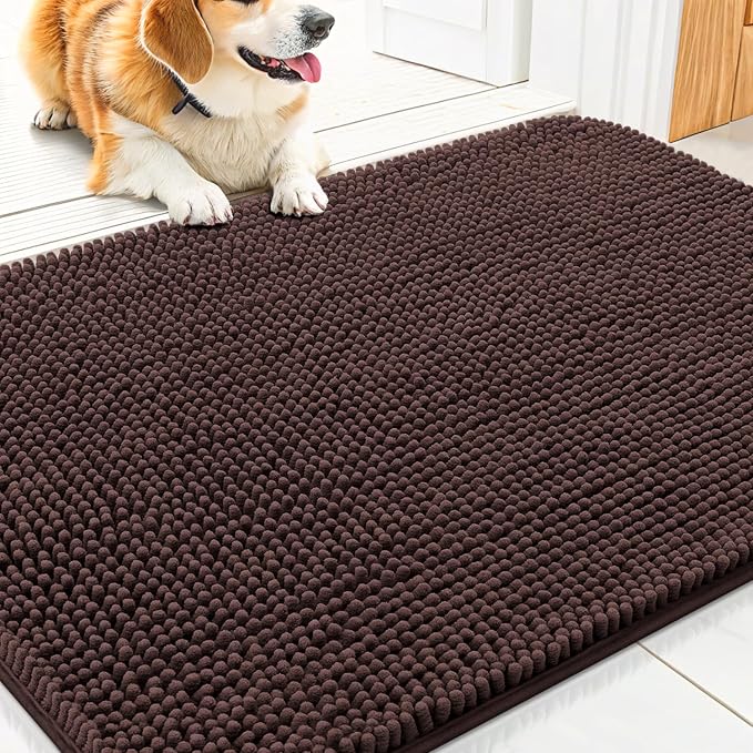 Smiry Dog Door Mat for Muddy Paws 30x17, Absorbent Dirt Trapper, Non-Slip
