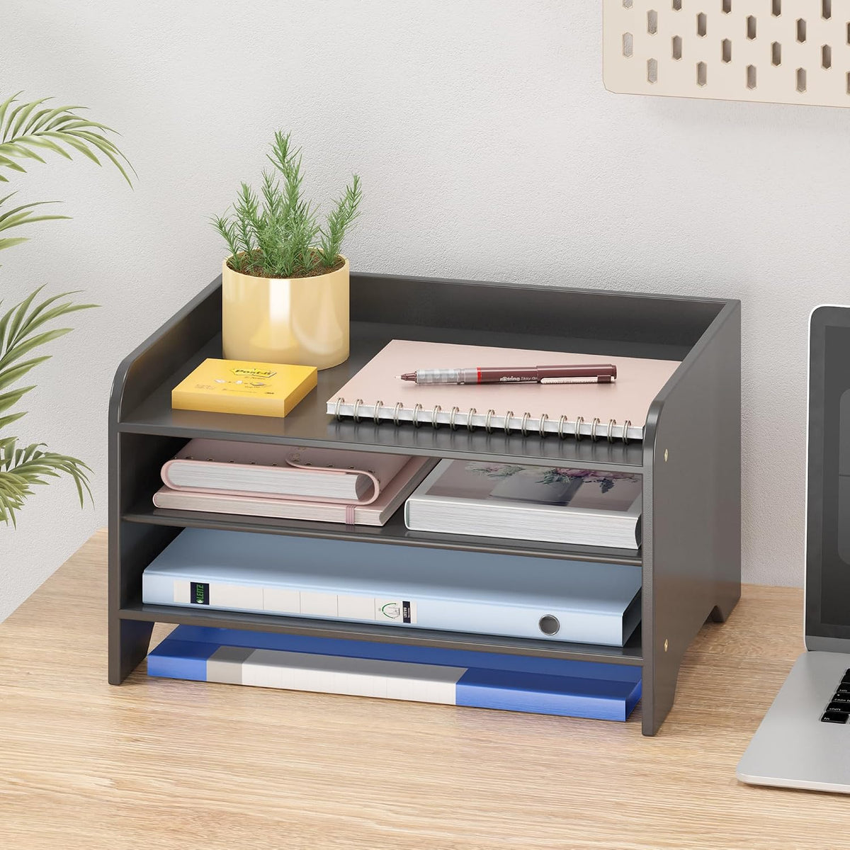 Bamboo File Organizer for Desk, Desktop Paper Tray and Mail Holder