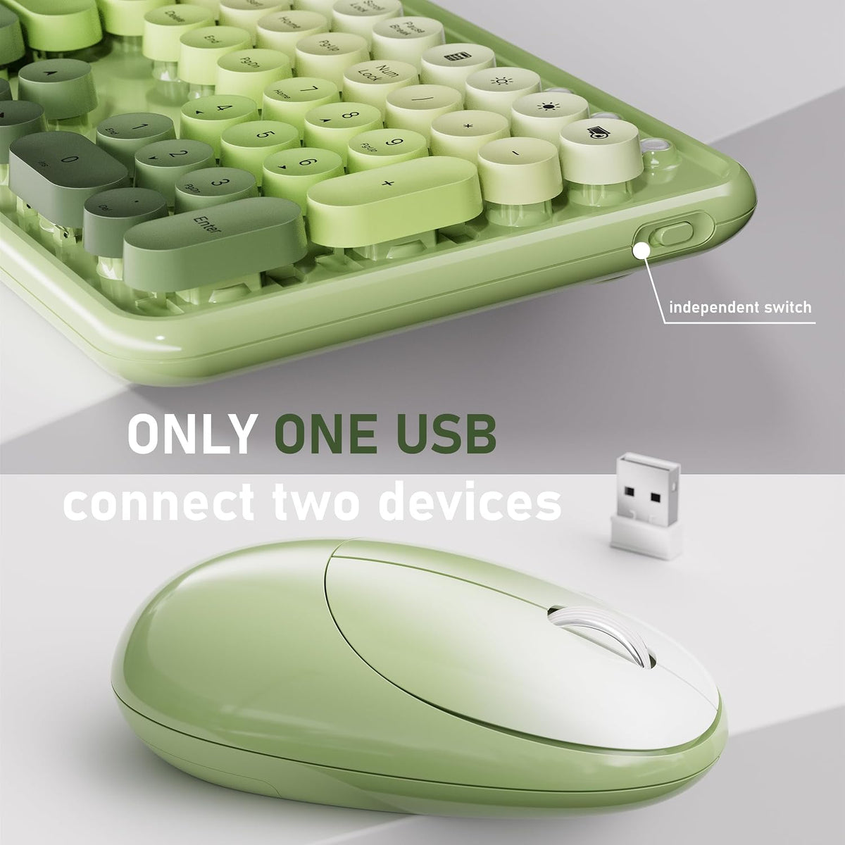 UBOTIE Wireless Keyboard and Mouse Combo, Phone Holder (Green)