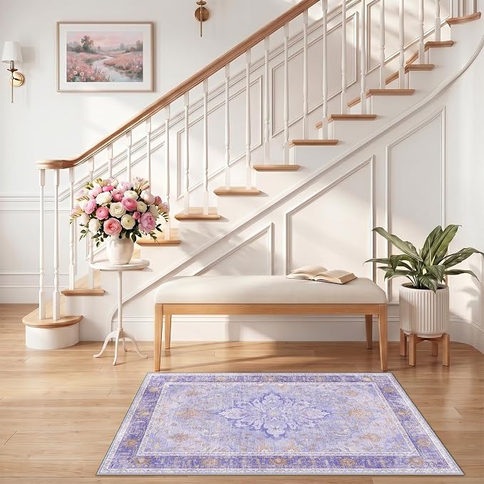 RELEANY Area Rugs Small 2'6"x4' Washable Non-Slip, Floral Vintage Distress