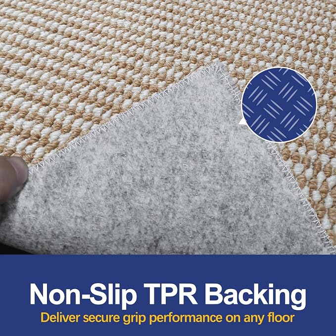 Dirt Trapping Door Mat 24x36, Taupe & White Faux Jute Entryway Rug | Low-Profile
