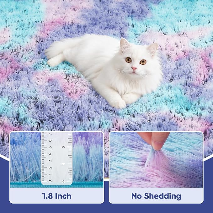 Rainbow Fluffy Rugs for Girls Bedroom: 4x6 Large Shag High Pile Area Rug