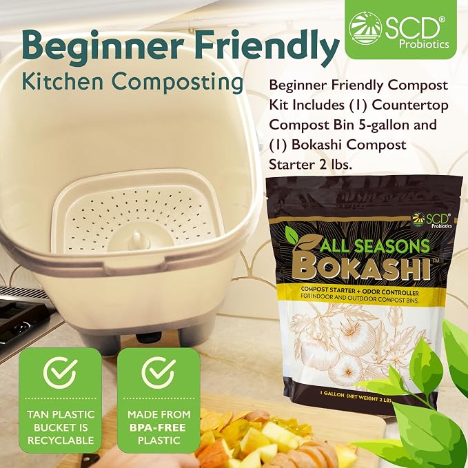 All Seasons Indoor Composter Starter Kit – 5 Gallon Tan Compost Bin