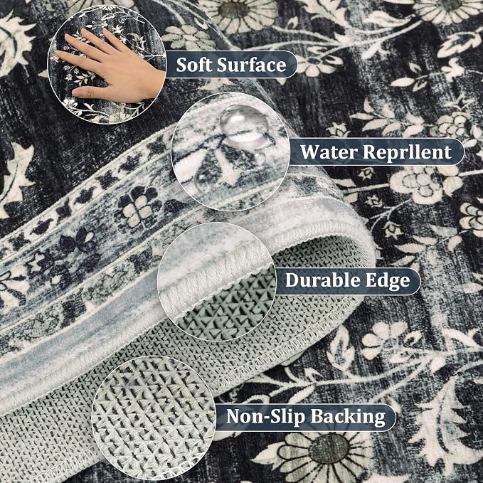 Yamaziot Washable Runner Rug 2x8 – Non Slip Boho Floral Hallway Runner Rug