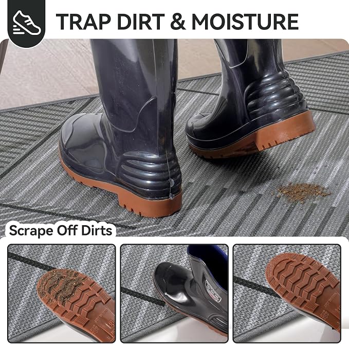 Front Door Mat 31''x47'', Non Slip Absorbent Dirt Resist Washable Low-Profile