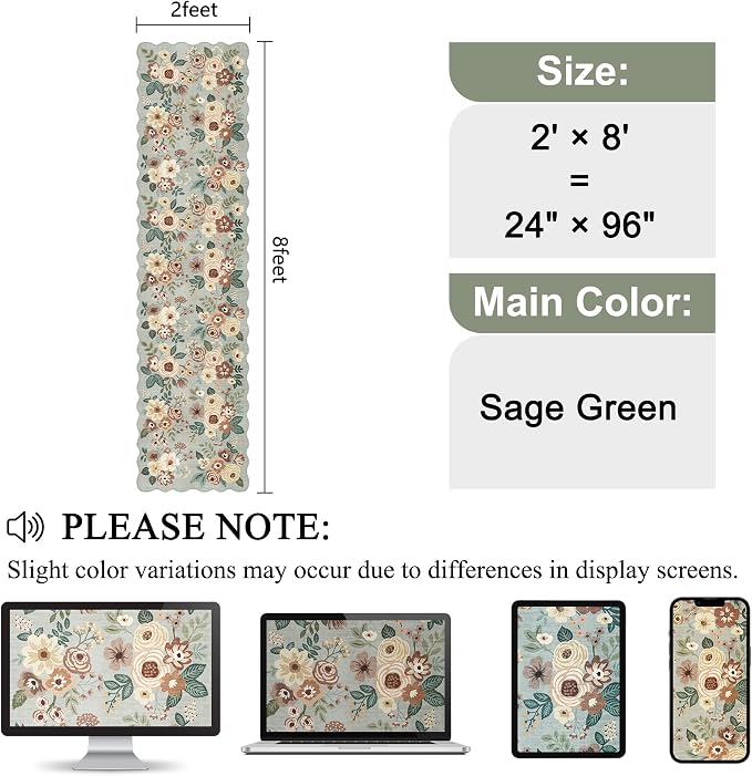 DUKINO 2x8 Washable Runner Rug, Soft Floral Hallway Rug Runner