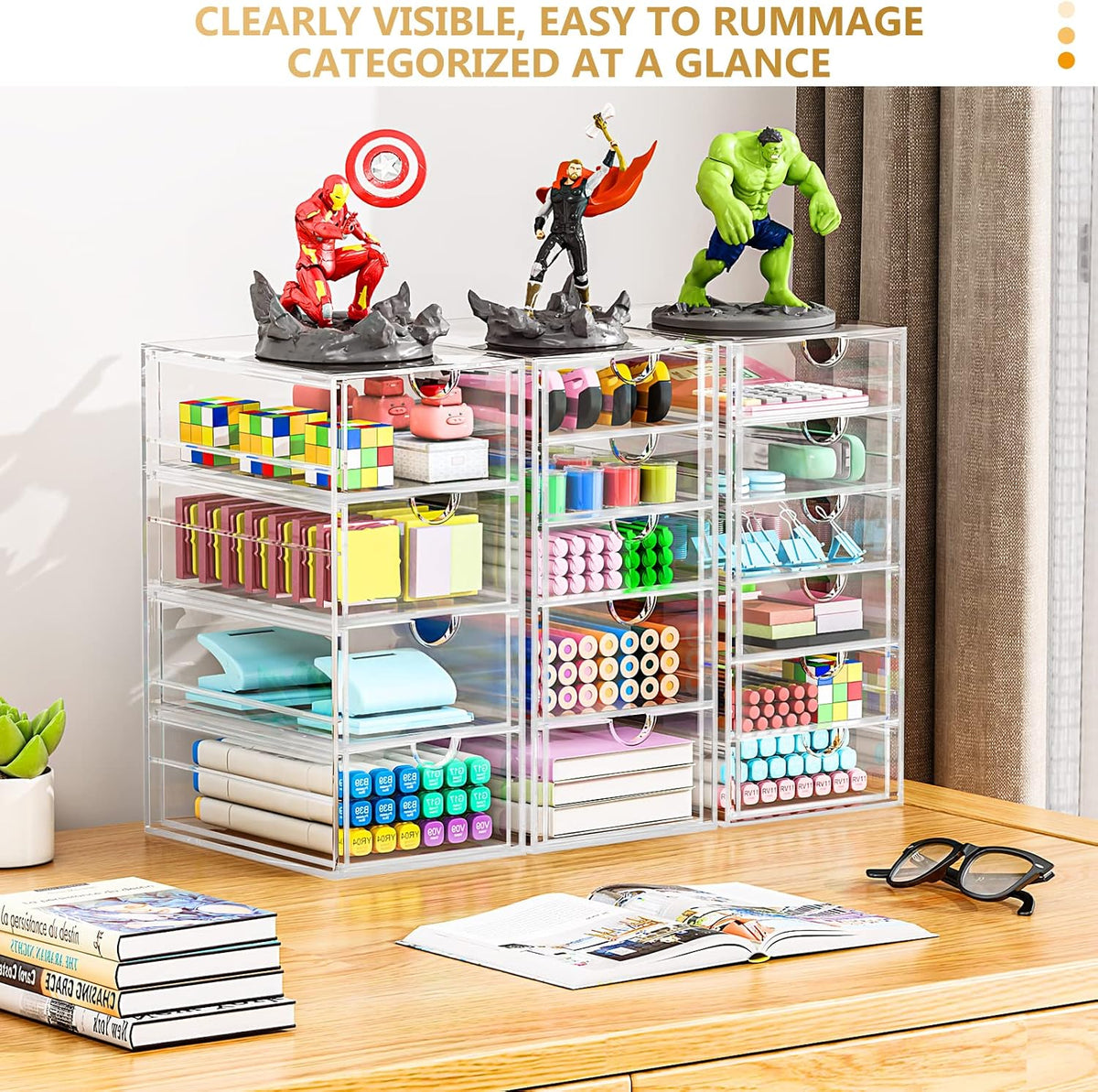YFXCVSL 3-Pack Acrylic 15-Drawer Storage & Makeup Organizer for Desk