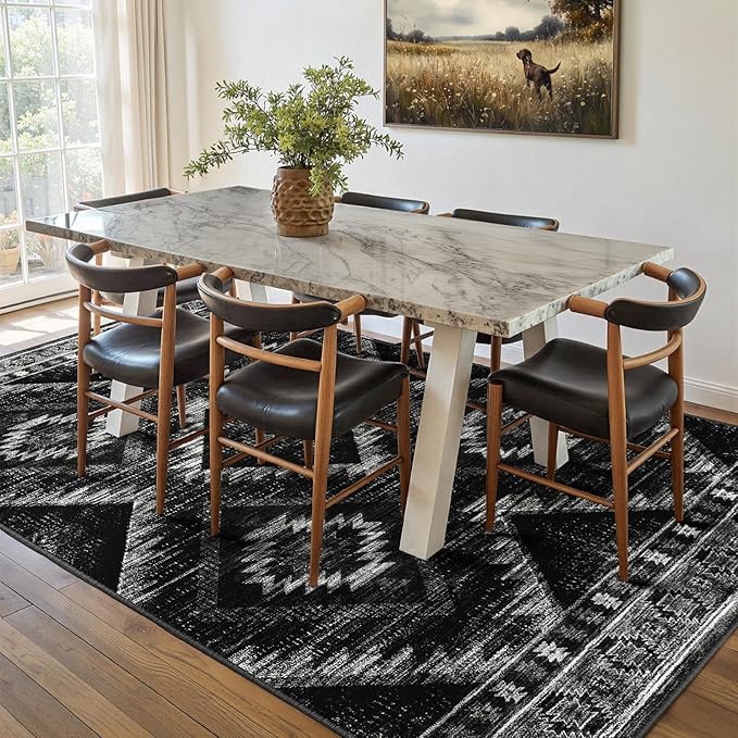 BESTSWEETIE Area Rug 7x9 Rug Machine Washable Non-Slip Low Pile Print Pattern