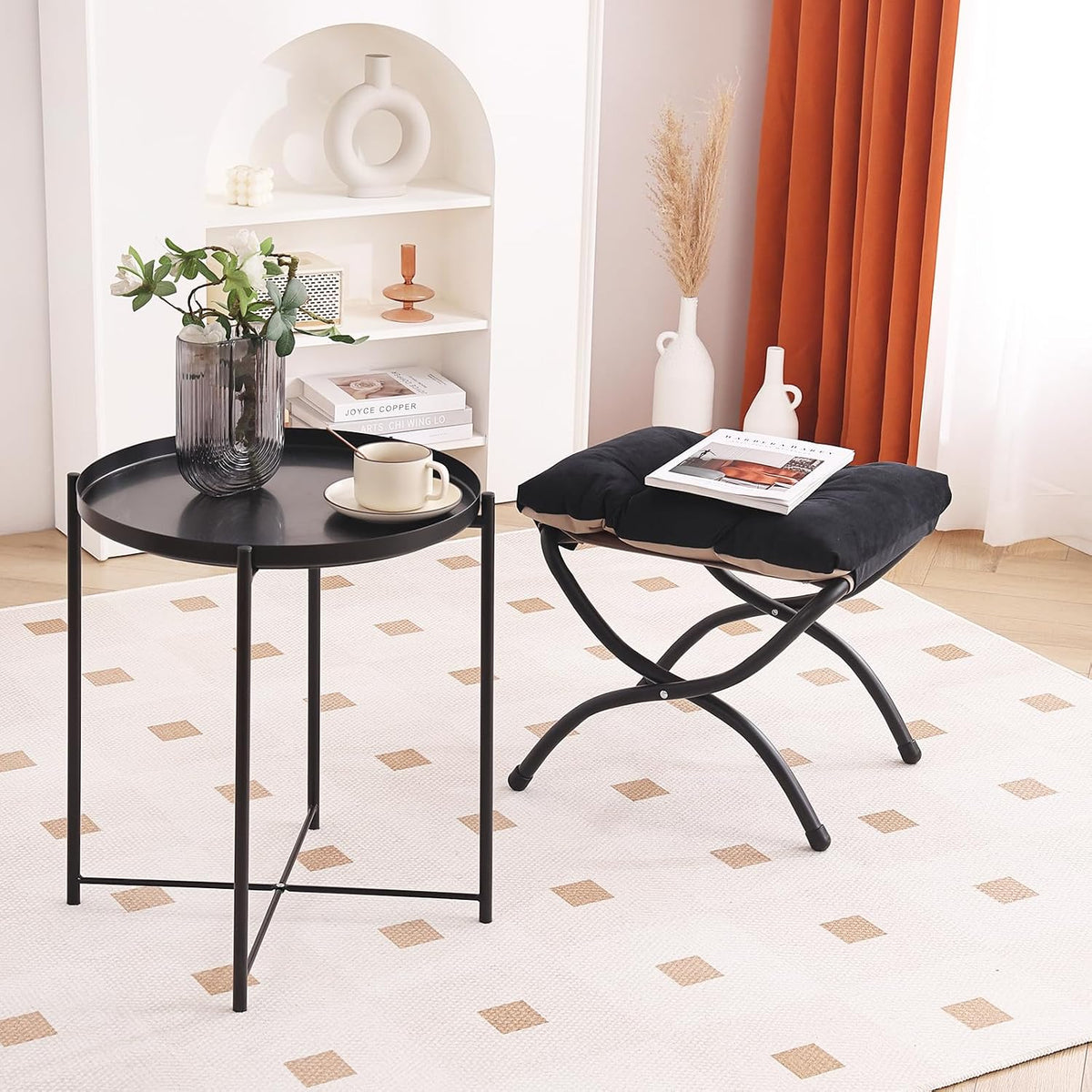 LITA Folding Ottoman, Foldable Footrest Stool, Portable Small Foot Stool for Couch, Collapsible Foot Rest Ottoman for Sofa, Accent Padded Ottomans for Lazy Chair, Living Room, Bedroom