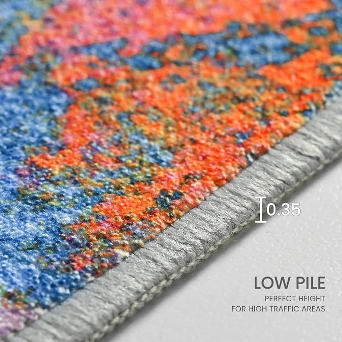 Ompaa Living Room Rug 5x7 Rainbow Area Rugs Washable Boho Colorful Rug Non Slip