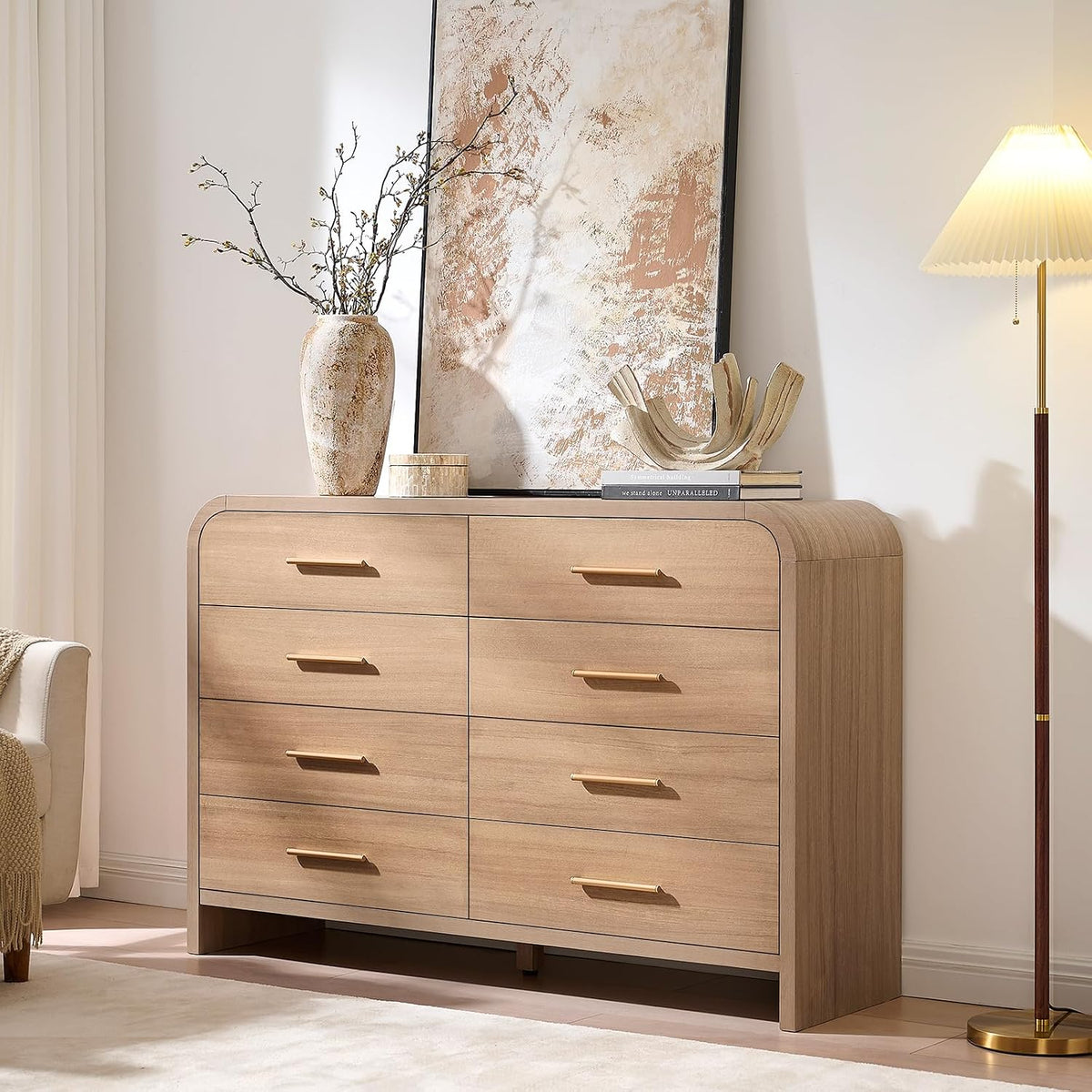 Curved Drawer Dresser for Bedroom with 8 Drawers, 54'' Wide Chest of Drawer