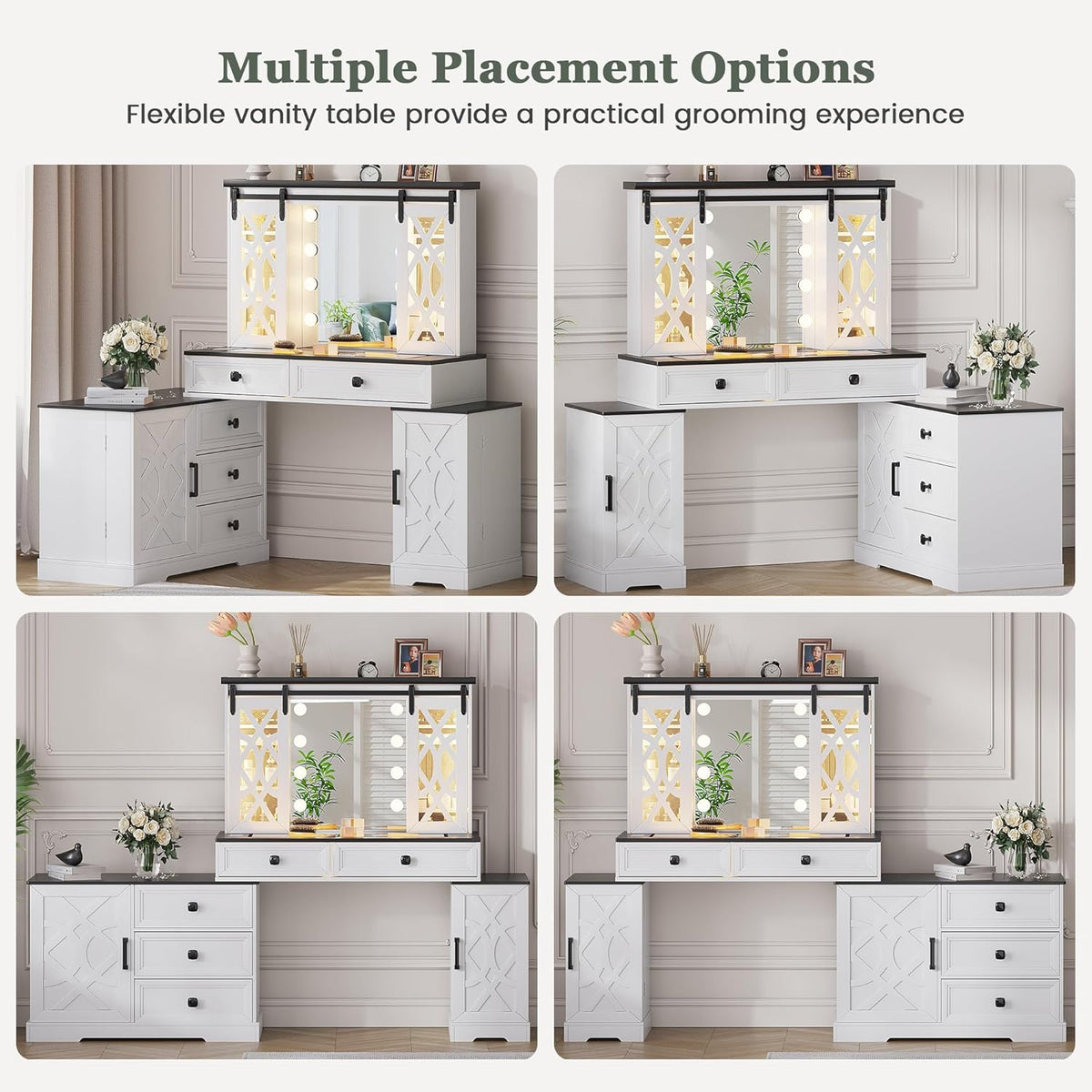 TAGELIER Farmhouse Large Makeup Vanity with Mirror & Lights
