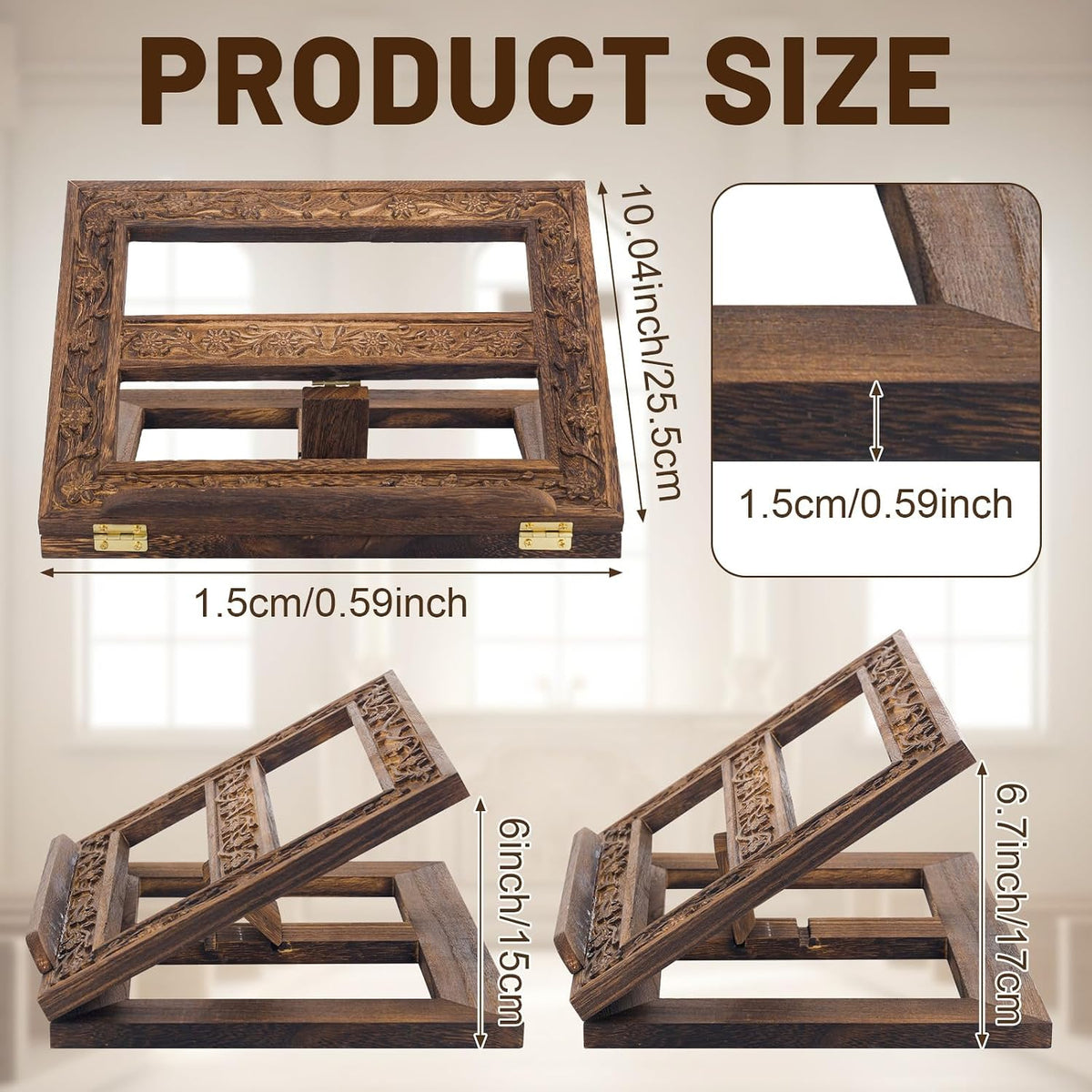 DERTE Adjustable Wooden Bible Stand Carved Missal Book Holder for Table