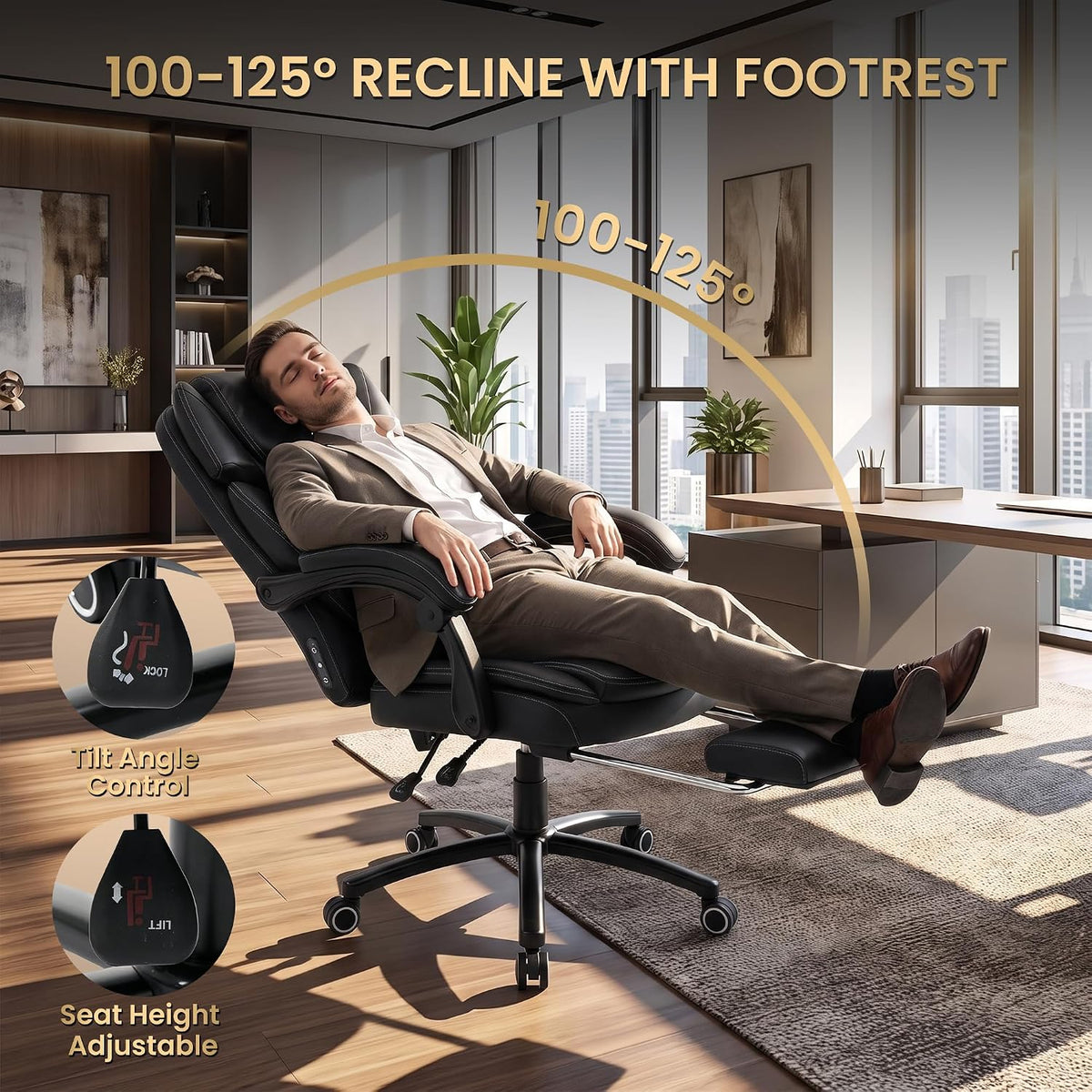COLAMY Executive Office Chair with Heat Massage, Footrest & Lumbar Support