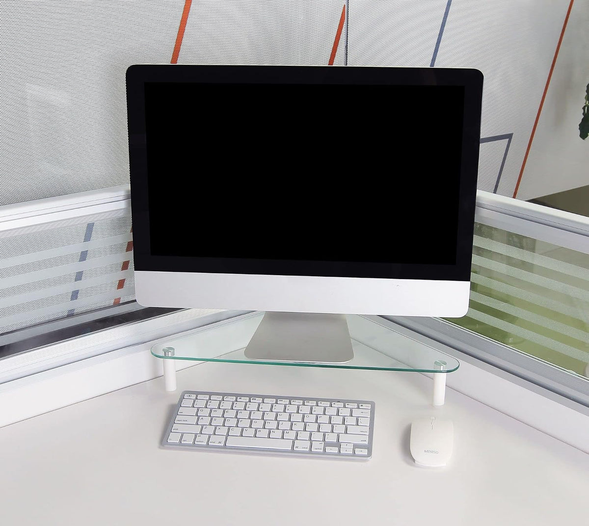 Kantek Glass Corner Monitor Riser, 19.7" x 11" x 3.25", Clear, Supports 40 lbs