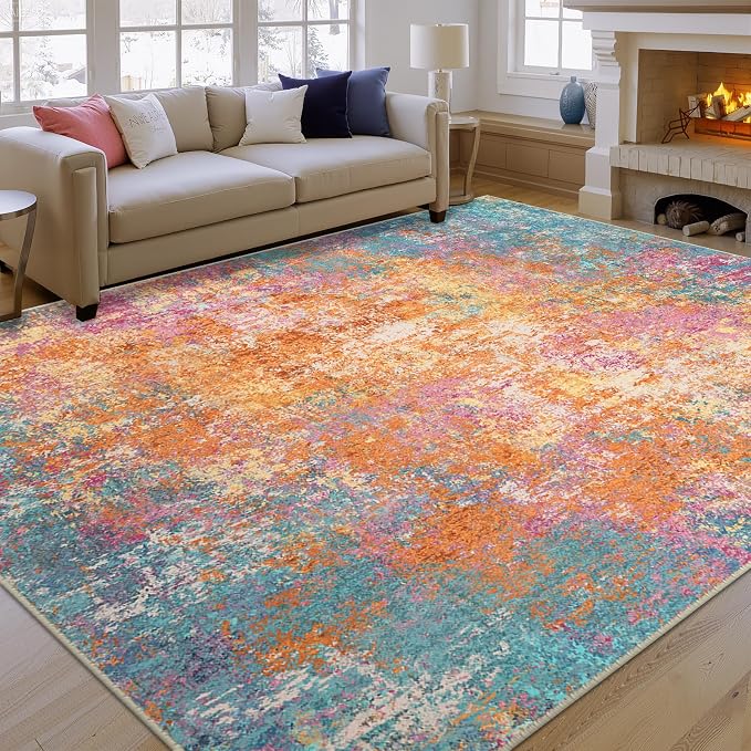 RELEANY Washable Area Rugs 9'x12' Non-Slip Modern Abstract Soft